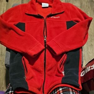 Columbia jacket Kids Red Black Zip-Up Fleece Size 10/ 12 Medium Youth Coat